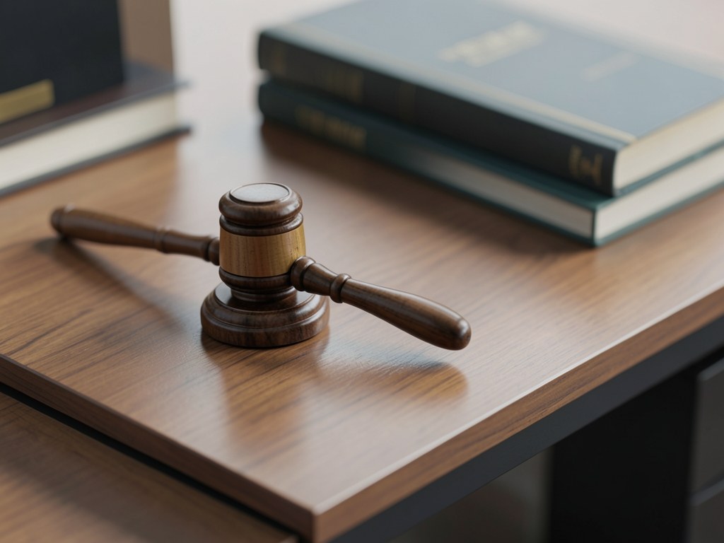A gavel next to a stack of legal books on a desk, symbolizing rules and legal agreements.
