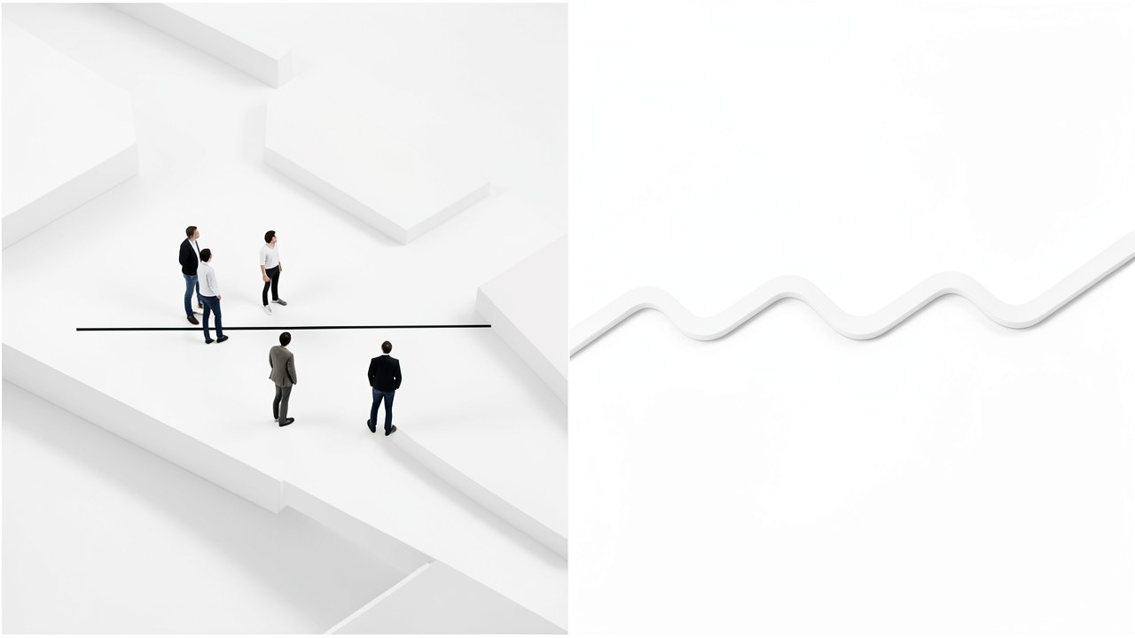 A split screen visual: on the left, a steady, straight line on a graph; on the right, a wavy line, symbolizing fixed vs. adjustable rates.